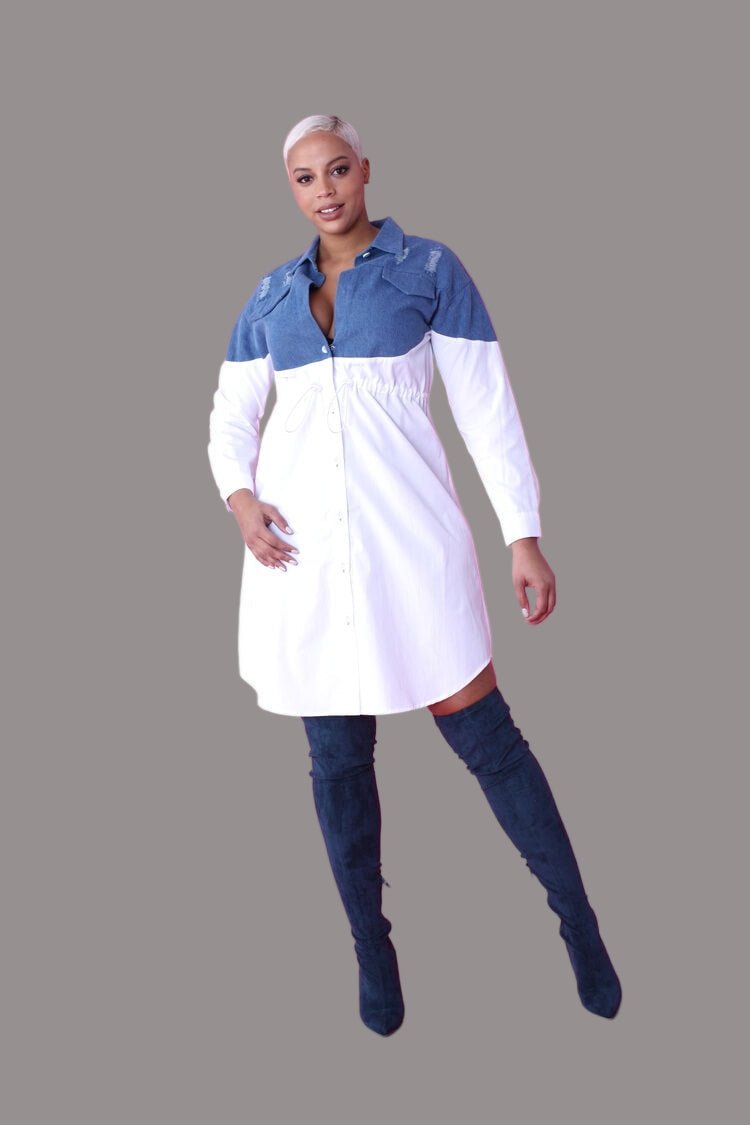 Denim Combo Woven Shirt Dress - 82043 - Especially Yours