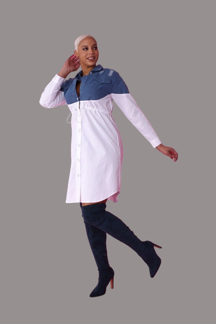 Denim Combo Woven Shirt Dress - 82043 - Especially Yours