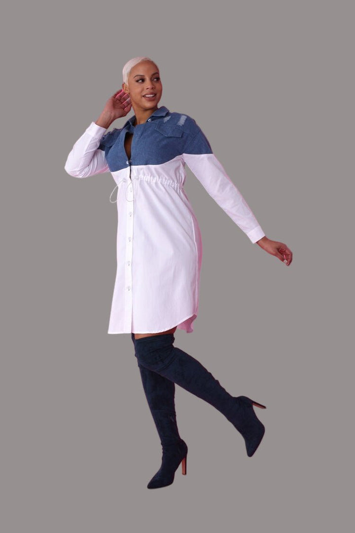 Denim Combo Woven Shirt Dress - 82043 - Especially Yours