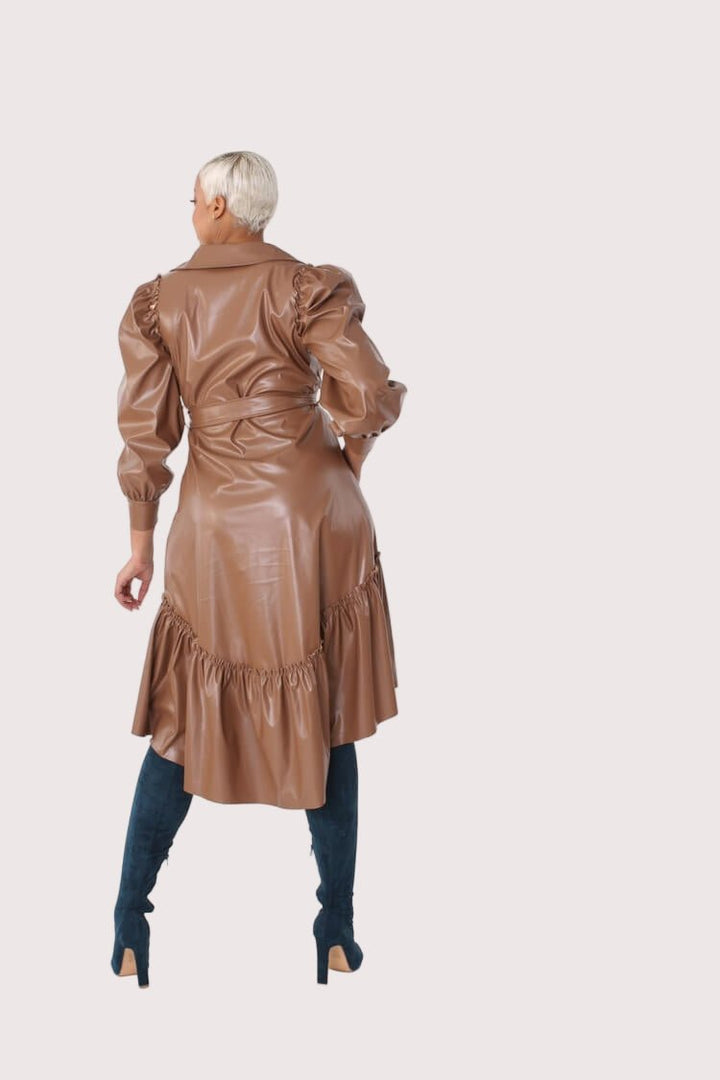 Leather High - Low Ruffle Midi Dress - 82045 - Especially Yours