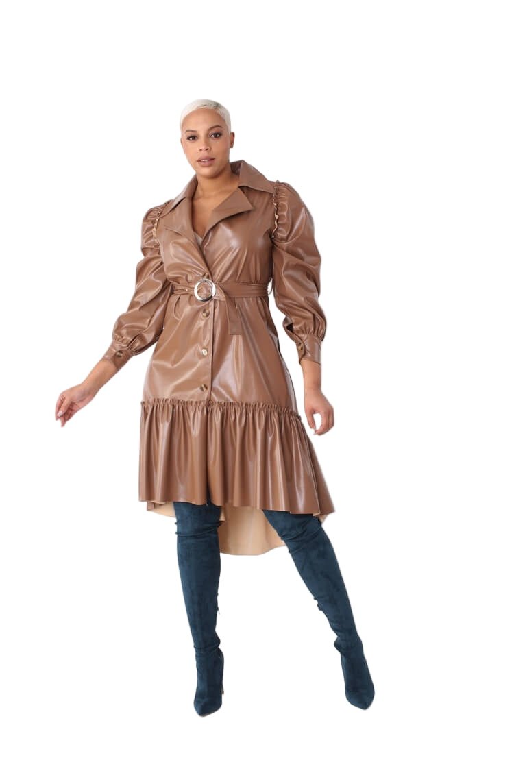 Leather High - Low Ruffle Midi Dress - 82045 - Especially Yours