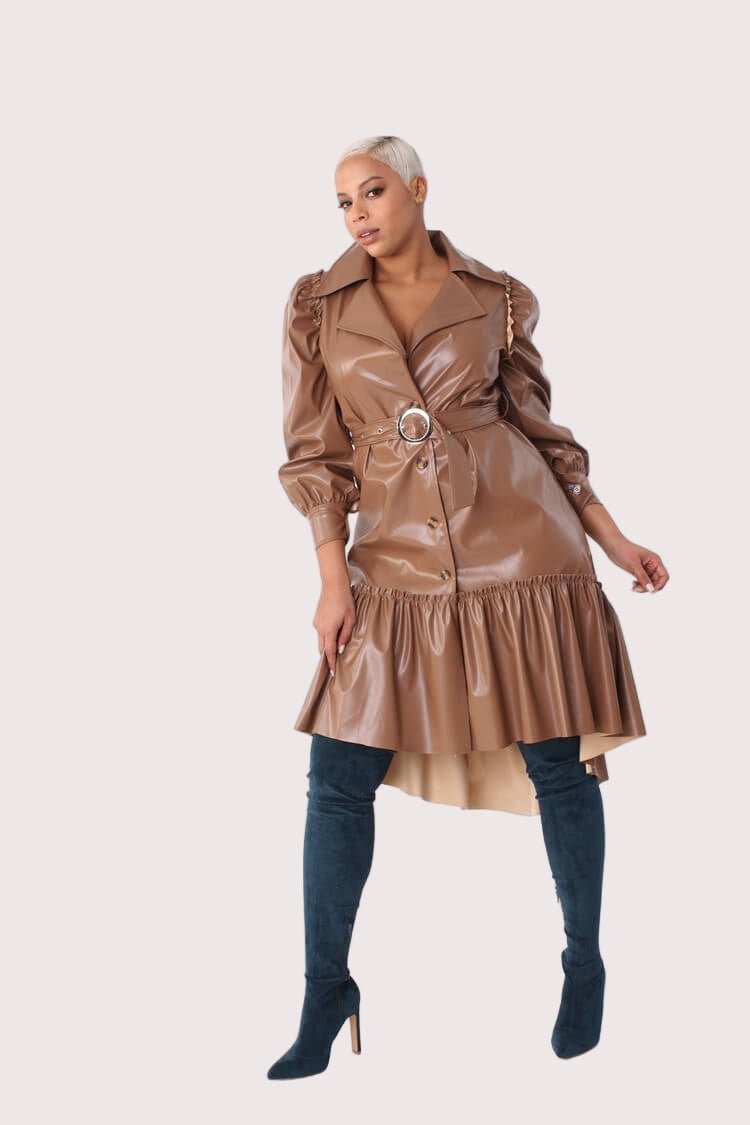 Leather High - Low Ruffle Midi Dress - 82045 - Especially Yours