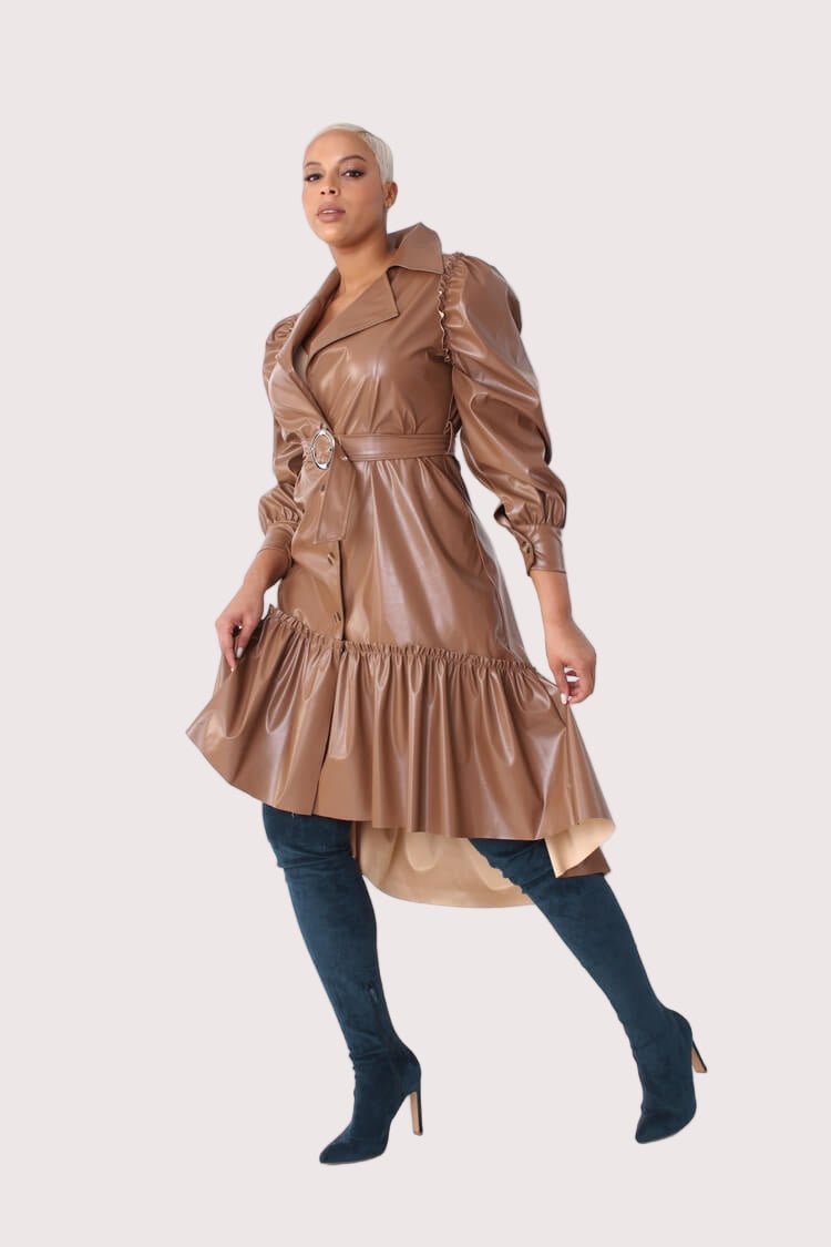 Leather High - Low Ruffle Midi Dress - 82045 - Especially Yours