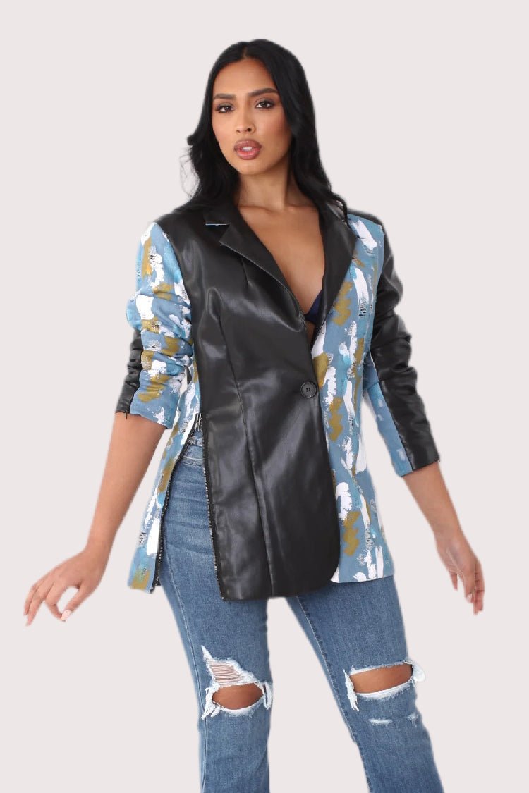 Abstract Print Leather Blazer - 82056 - Especially Yours