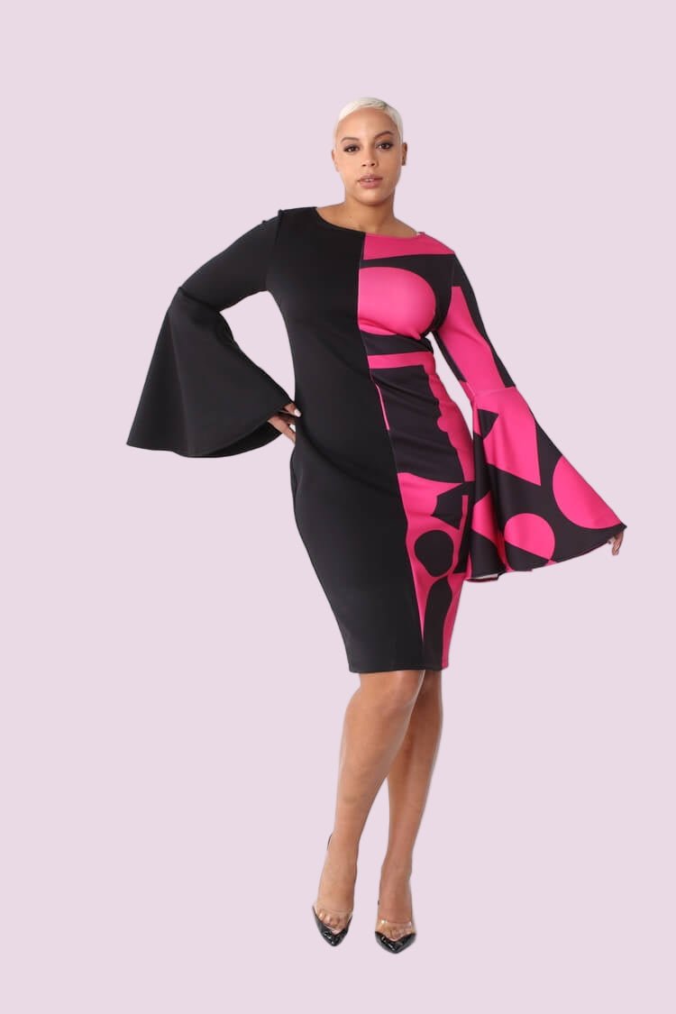 Color Block Bell Sleeve Dress - 82062 - Especially Yours