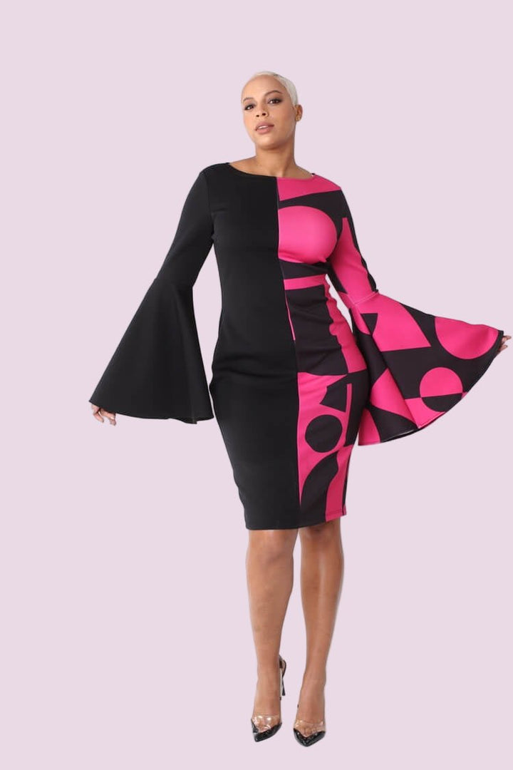 Color Block Bell Sleeve Dress - 82062 - Especially Yours