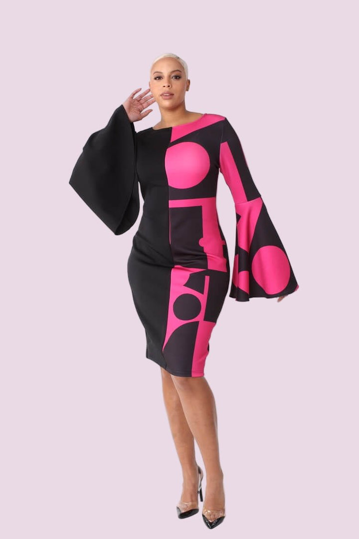 Color Block Bell Sleeve Dress - 82062 - Especially Yours