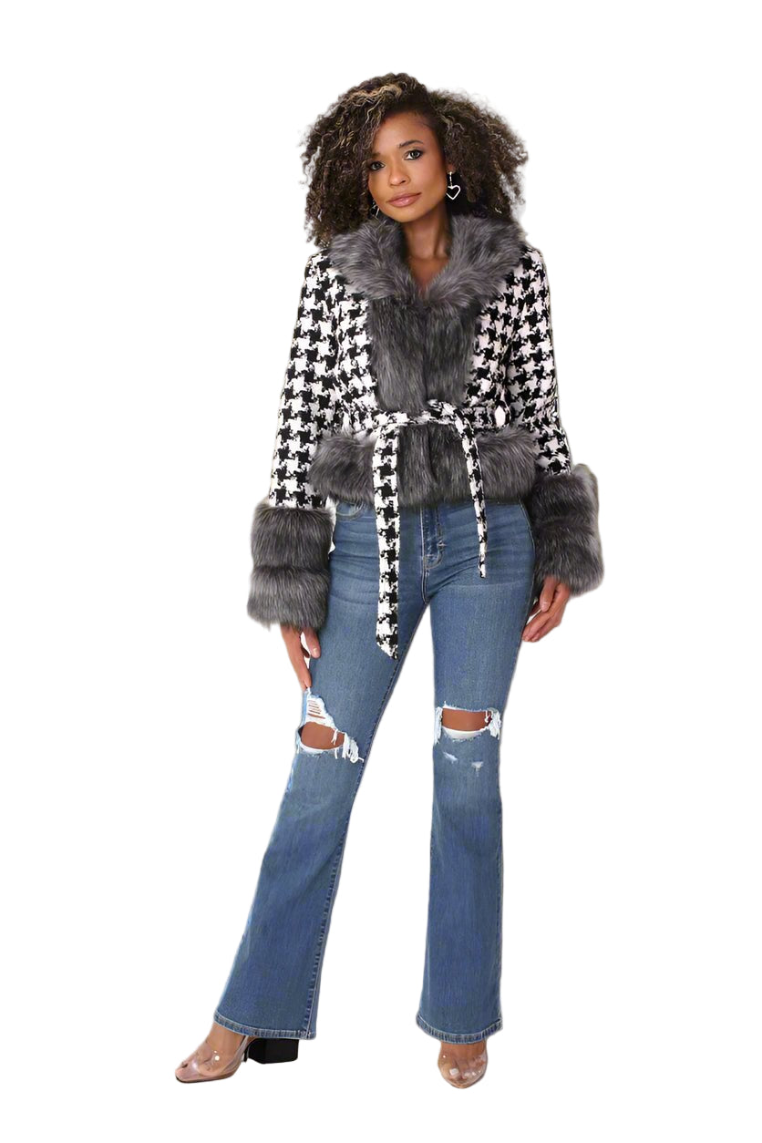 Houndstooth Belted Jacket - 82074 - Especially Yours