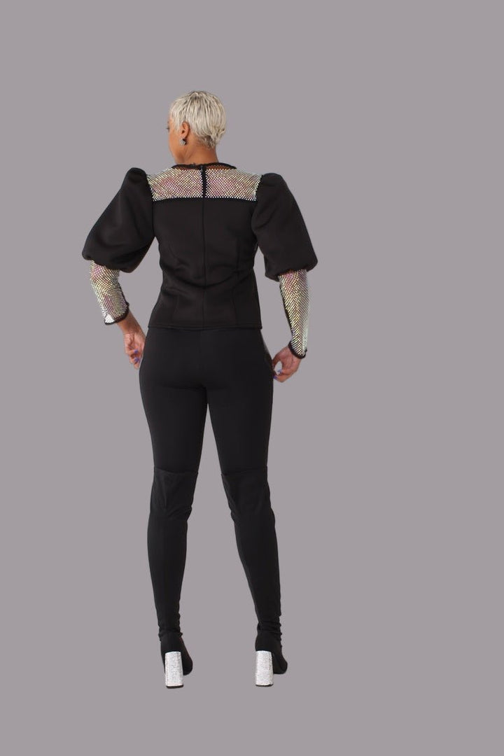 Rhinestone Mesh Yoke Puff Sleeve Top – Elegant Evening Blouse - 82233 - Especially Yours