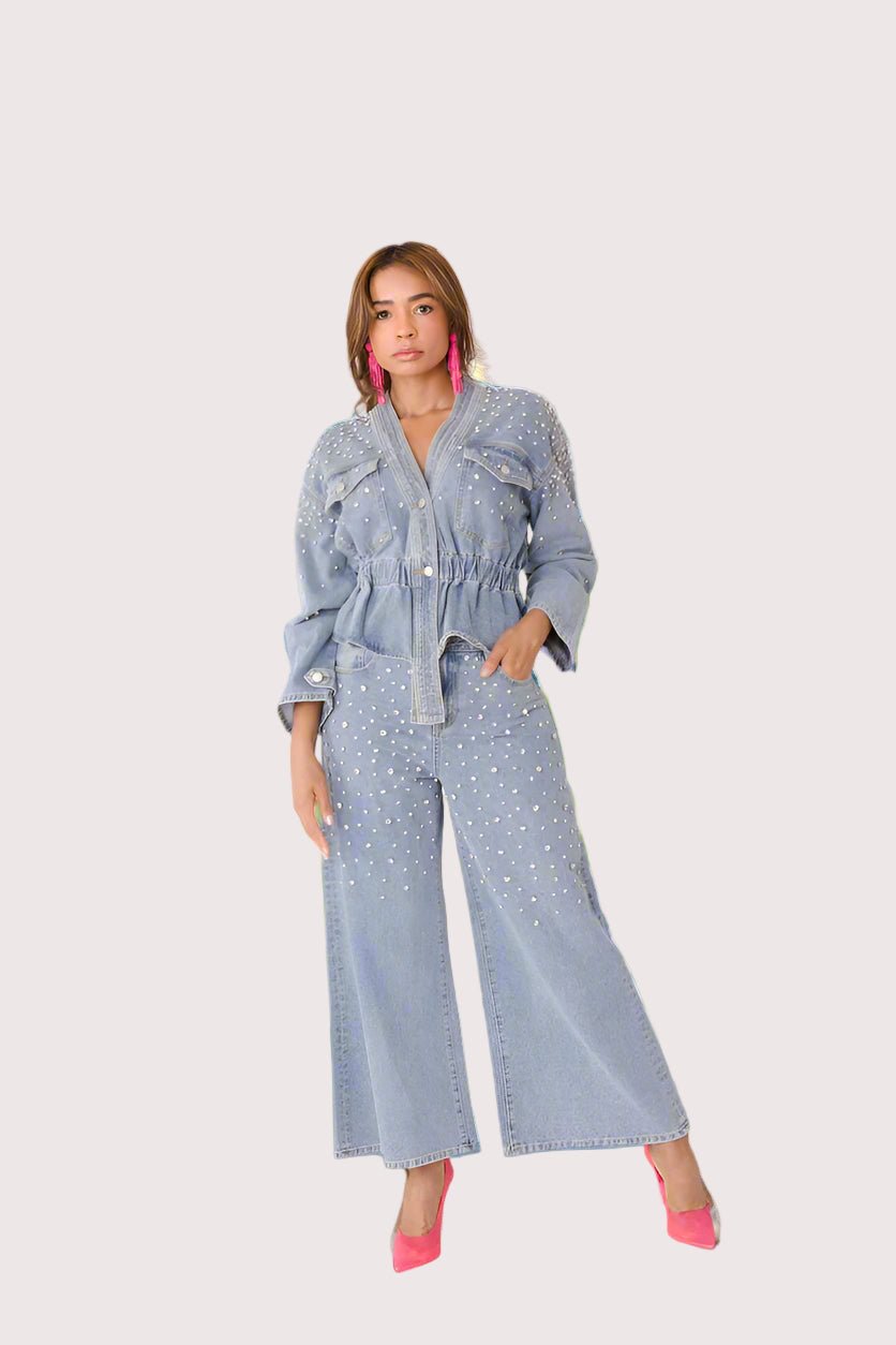 Pearl Cascade Peplum Denim Jacket - 82325 - Especially Yours