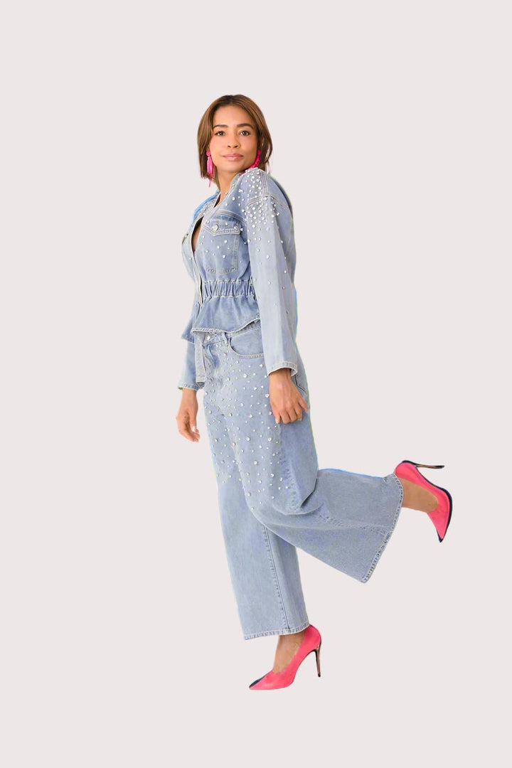 Pearl Cascade Peplum Denim Jacket - 82325 - Especially Yours