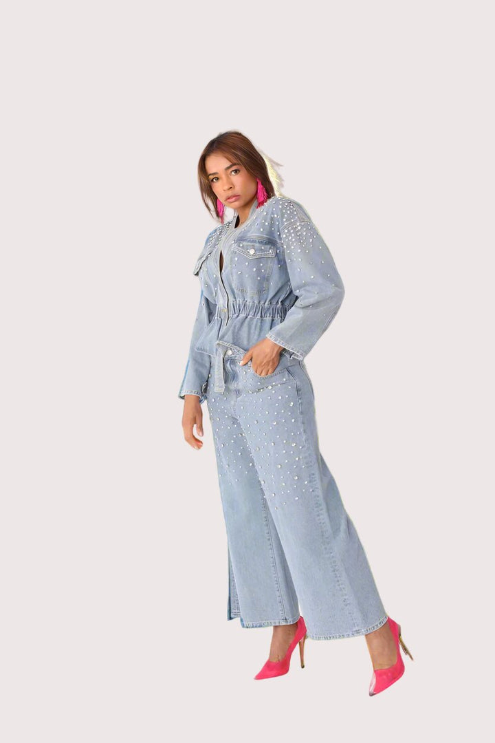 Pearl Cascade Peplum Denim Jacket - 82325 - Especially Yours