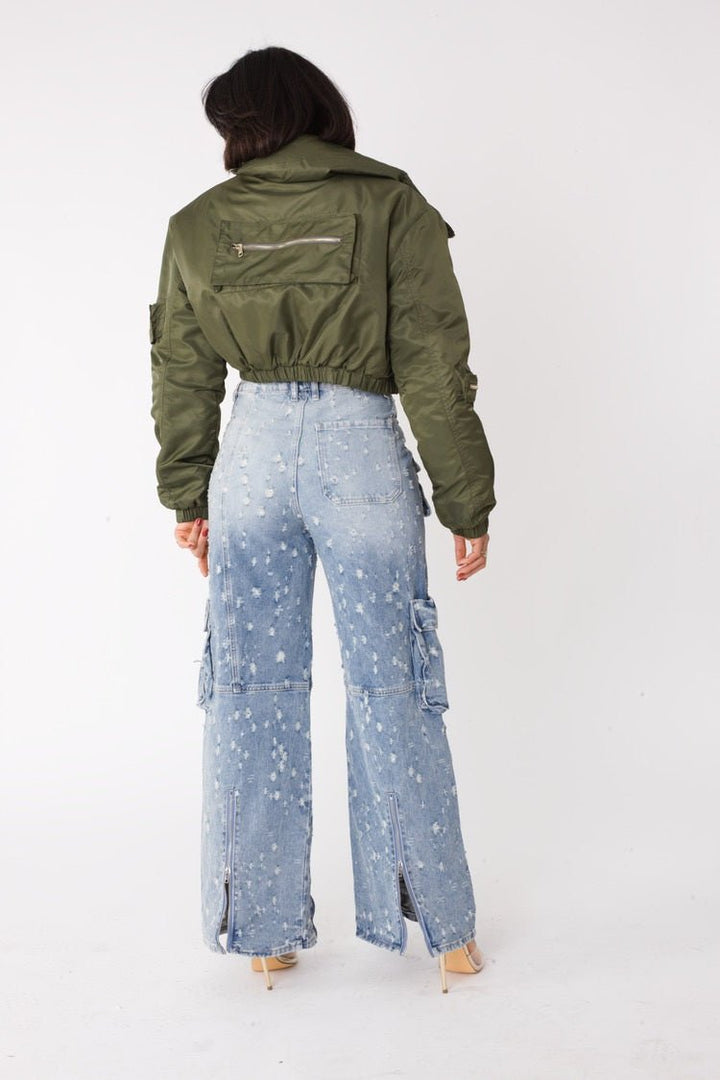 Olive Cropped Utility Bomber Jacket - 82404 - Especially Yours