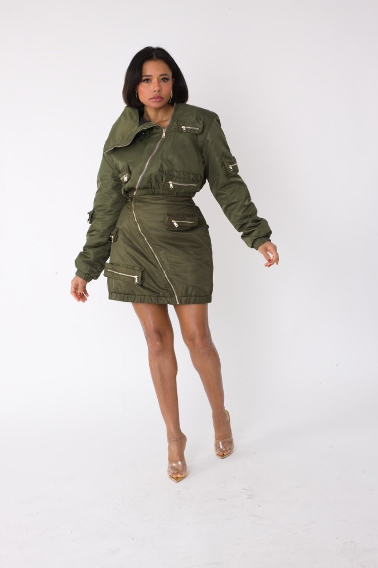Olive Cropped Utility Bomber Jacket - 82404 - Especially Yours