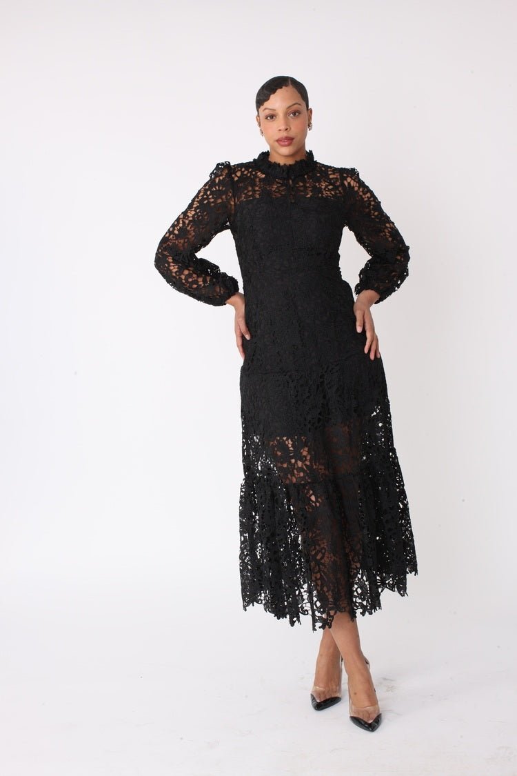 Chartreuse Lace Midi Dress for Elegant Style Black / 2X Chartreuse Lace Midi Dress for Elegant Style Black / 2X