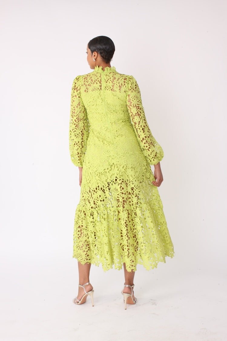 Chartreuse Lace Midi Dress for Elegant Style Black / 2X