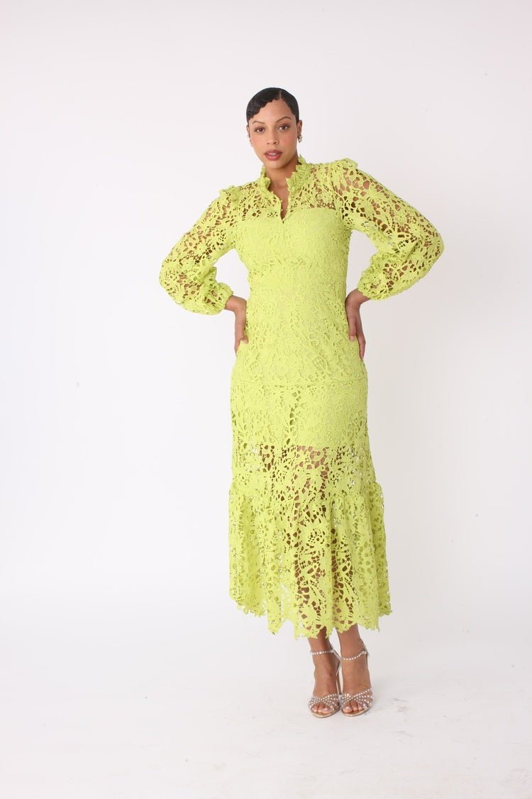 lime green lace dress Chiffon Neon Green Lace Dress Illusion Half Sleeve Lace Applique Chiffon Dress Lime Green