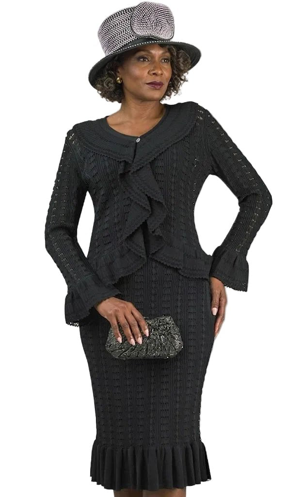 Elegant Ruffle - Trim Knit Skirt Suit by Lily & Taylor - Especially Yours