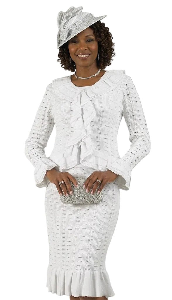 Elegant Ruffle - Trim Knit Skirt Suit by Lily & Taylor - Especially Yours