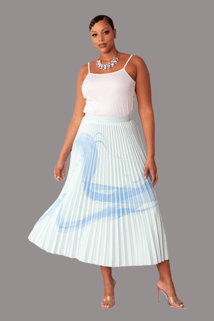 Watercolor Print Pleated Maxi Skirt - 82606 - Especially Yours