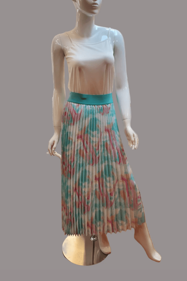 Watercolor Print Pleated Maxi Skirt - 82606 - Especially Yours