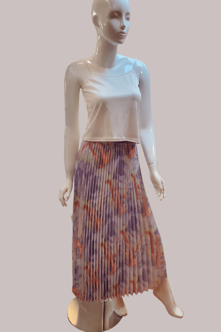 Watercolor Print Pleated Maxi Skirt - 82606 - Especially Yours