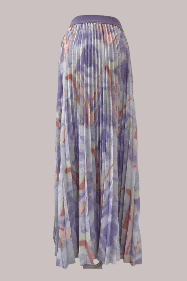 Watercolor Print Pleated Maxi Skirt - 82606 - Especially Yours
