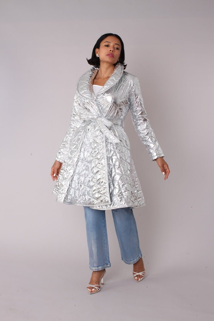 Metallic Quilted Wrap Coat - 82653 - Especially Yours