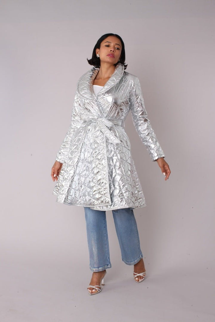 Metallic Quilted Wrap Coat - 82653 - Especially Yours