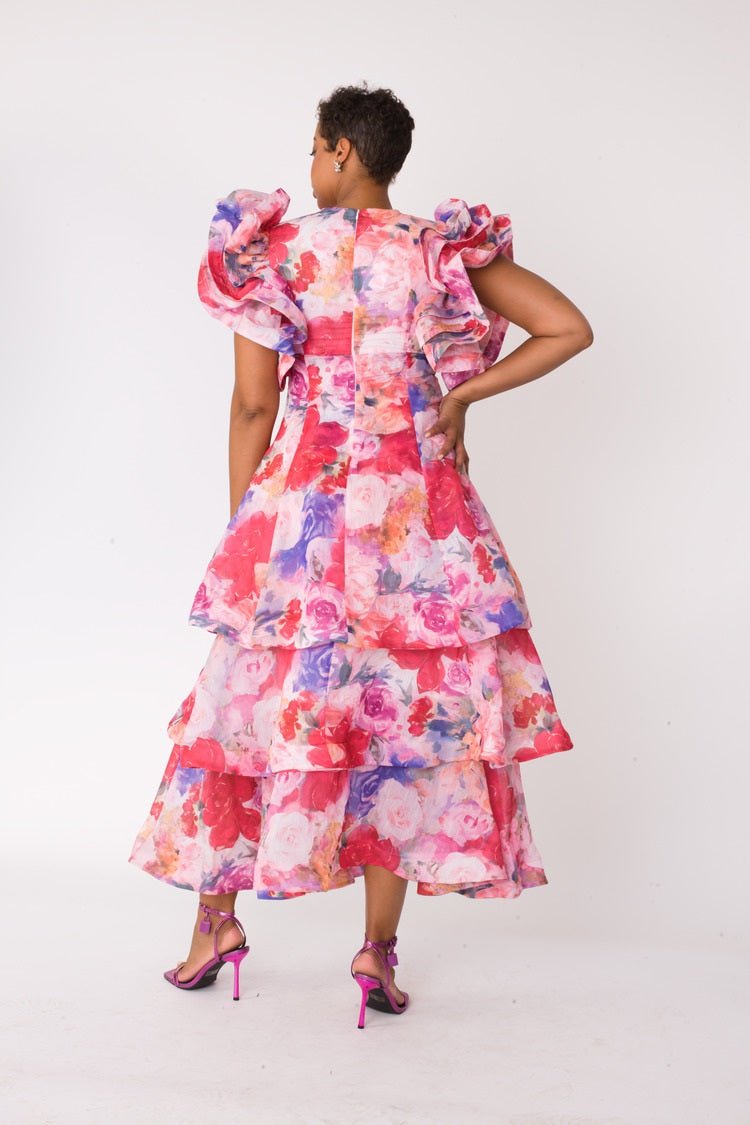 Watercolor Floral Tiered Midi Dress - 82663 - Especially Yours
