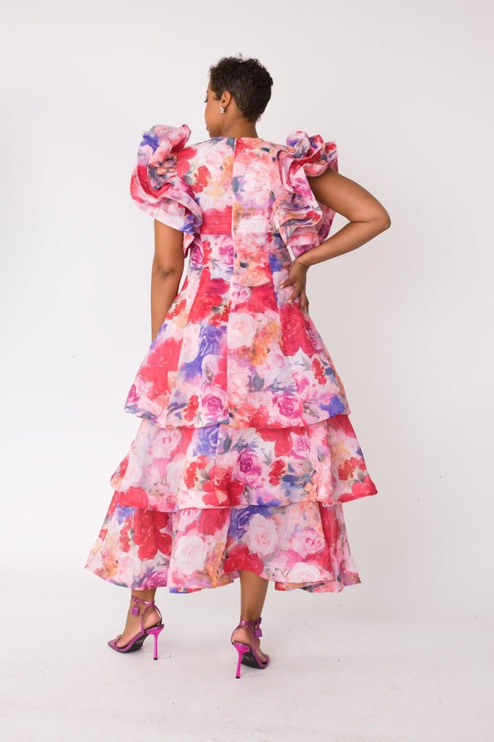 Watercolor Floral Tiered Midi Dress - 82663 - Especially Yours