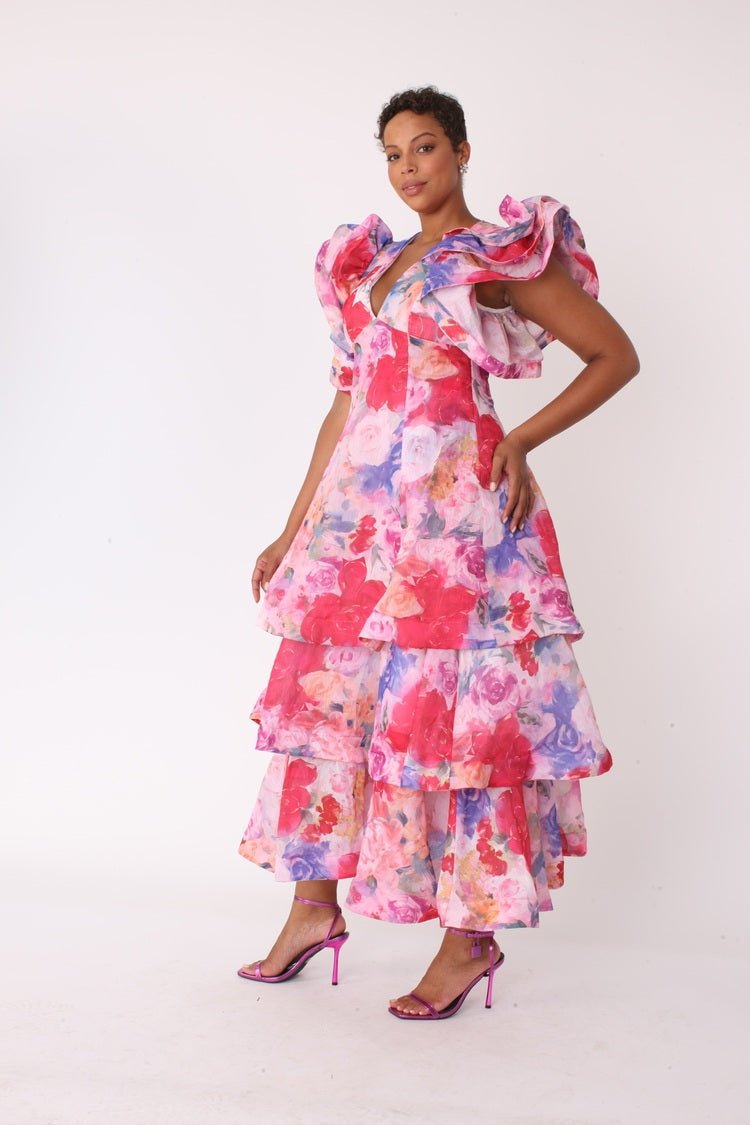 Watercolor Floral Tiered Midi Dress - 82663 - Especially Yours