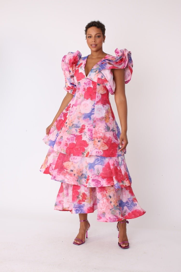 Watercolor Floral Tiered Midi Dress - 82663 - Especially Yours