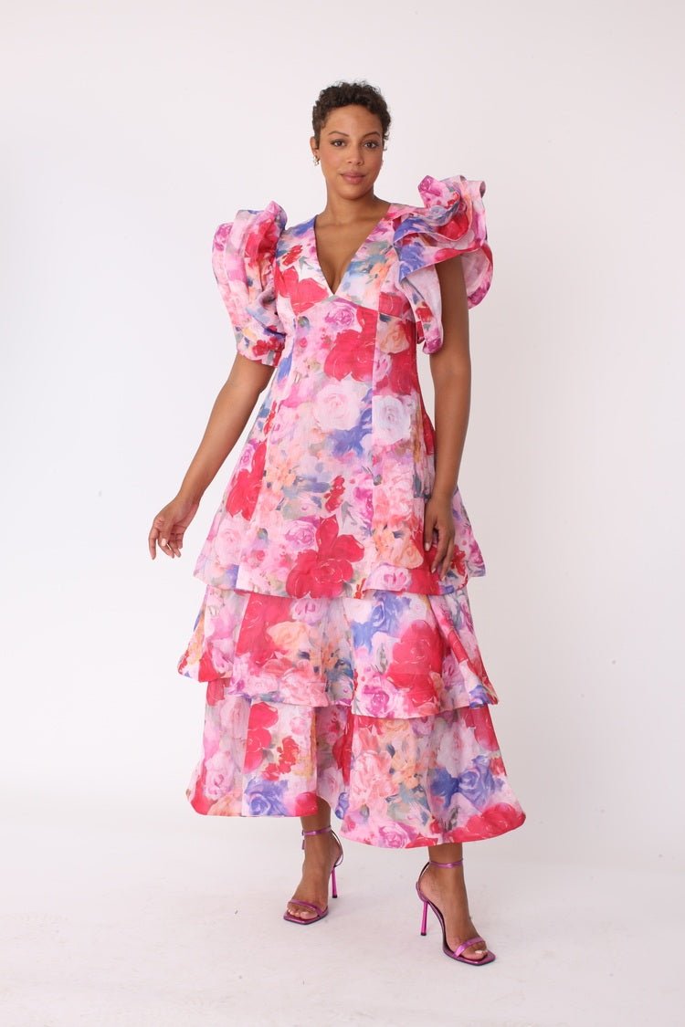 Watercolor Floral Tiered Midi Dress - 82663 - Especially Yours