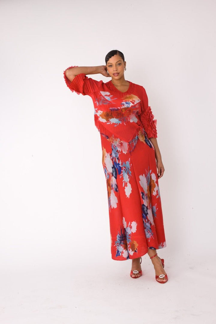 Floral Print Pleated Midi Dress - 82678 - Especially Yours