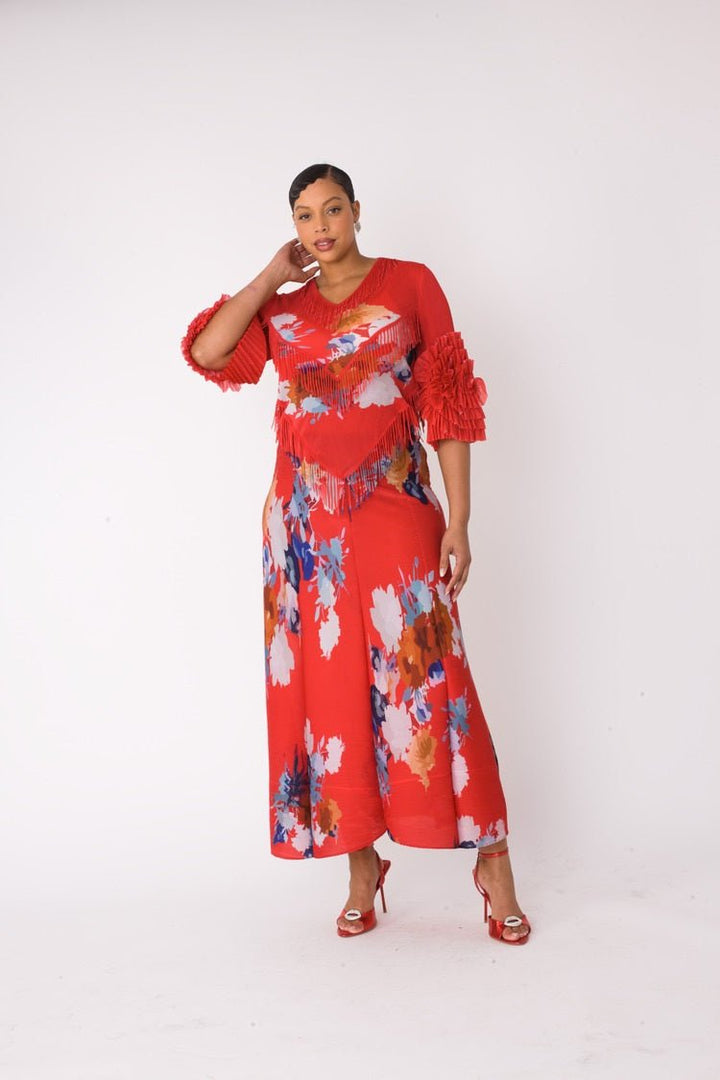 Floral Print Pleated Midi Dress - 82678 - Especially Yours