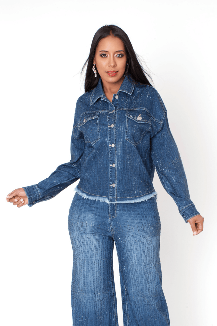 Rhinestone Embellished Denim Jacket - 82978 - Especially Yours