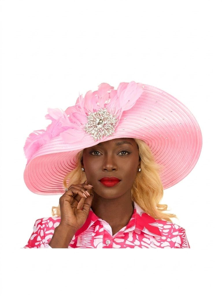 Wide Brim Embellished Hat w/ Feathers and Brooch - Especially Yours