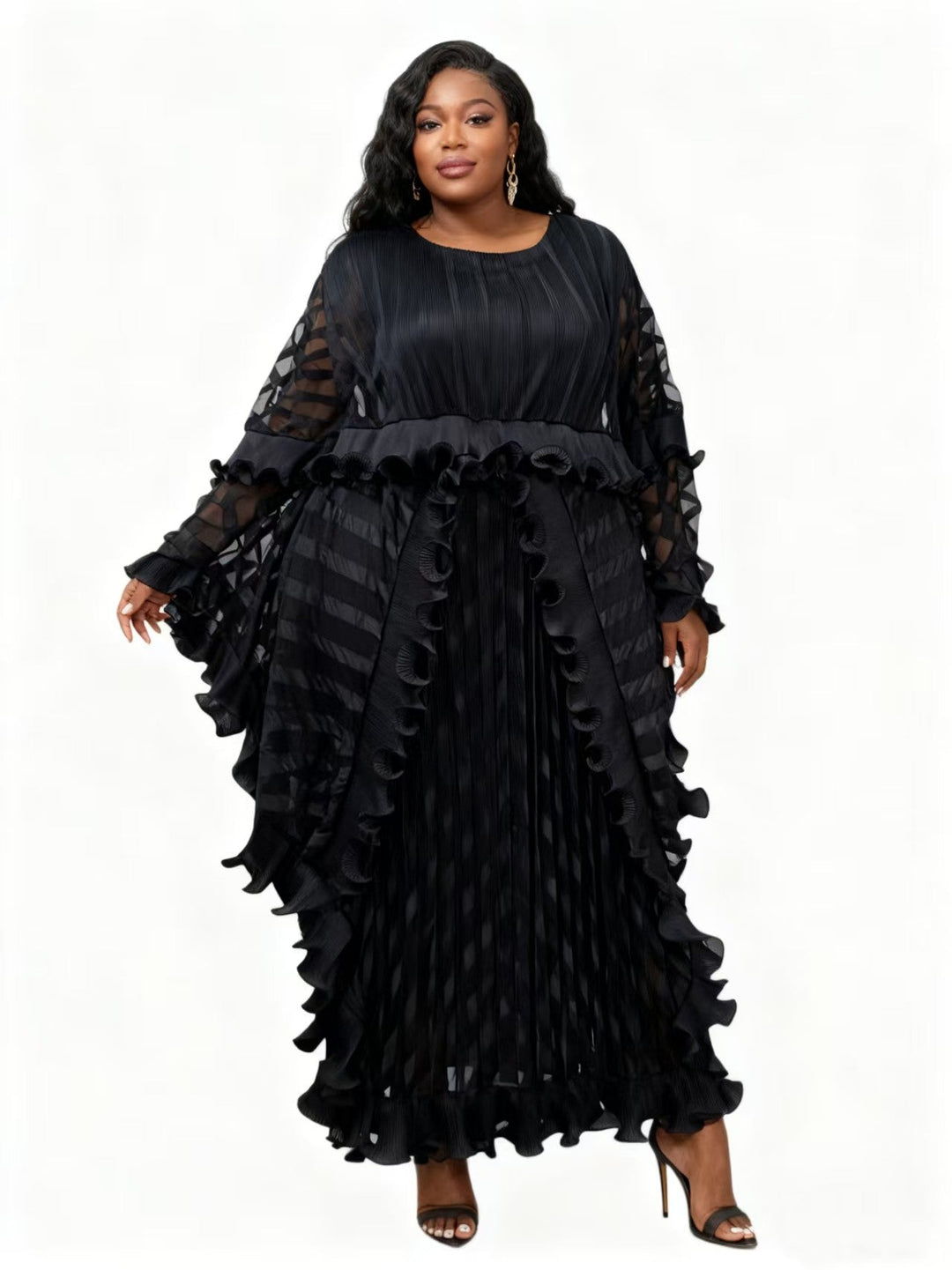 Ethereal Cascade Pleated Maxi Dress - 83024