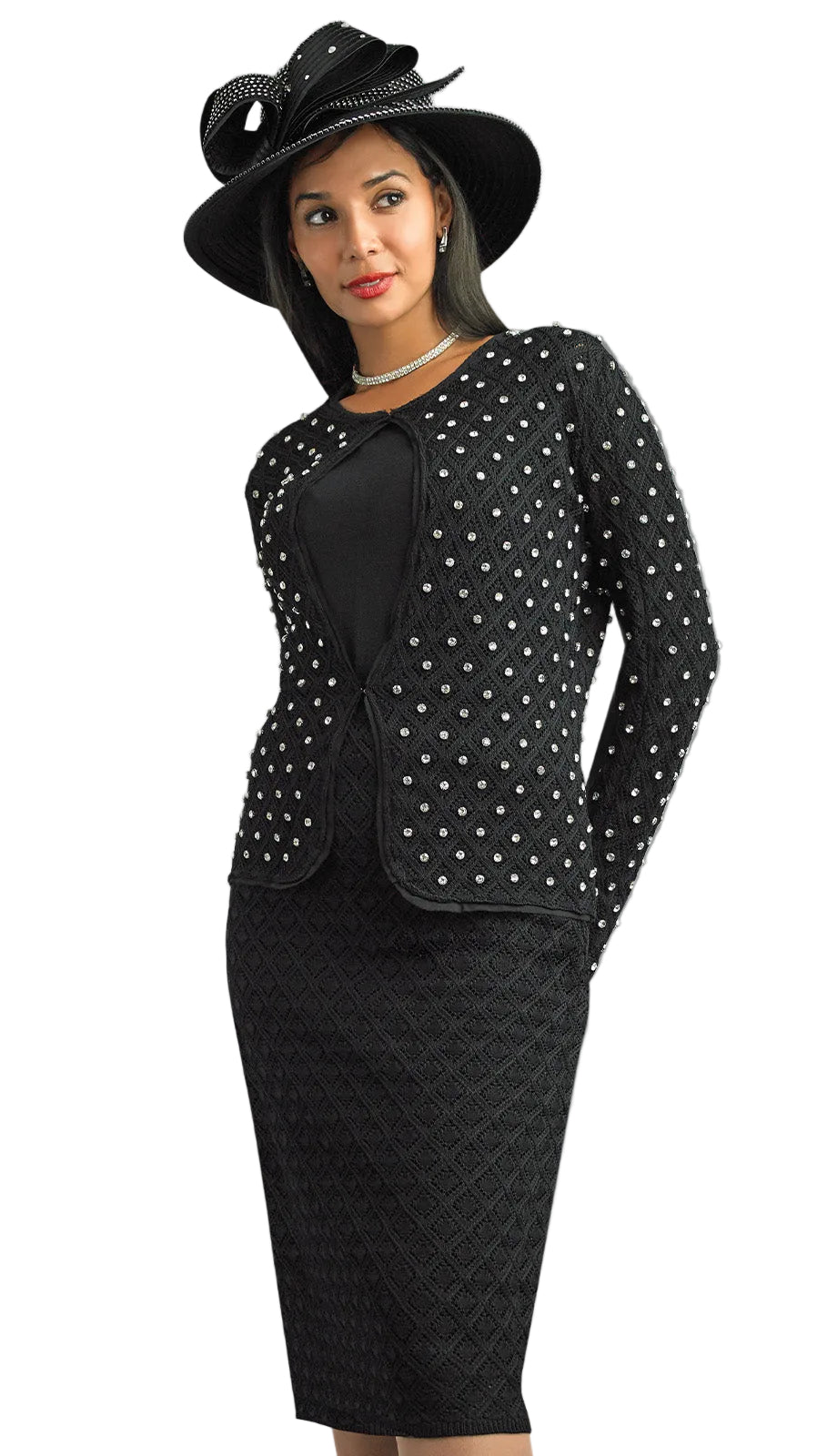 Elegant Diamond - Patterned Knit Skirt Suit by Lily & Taylor - Especially Yours