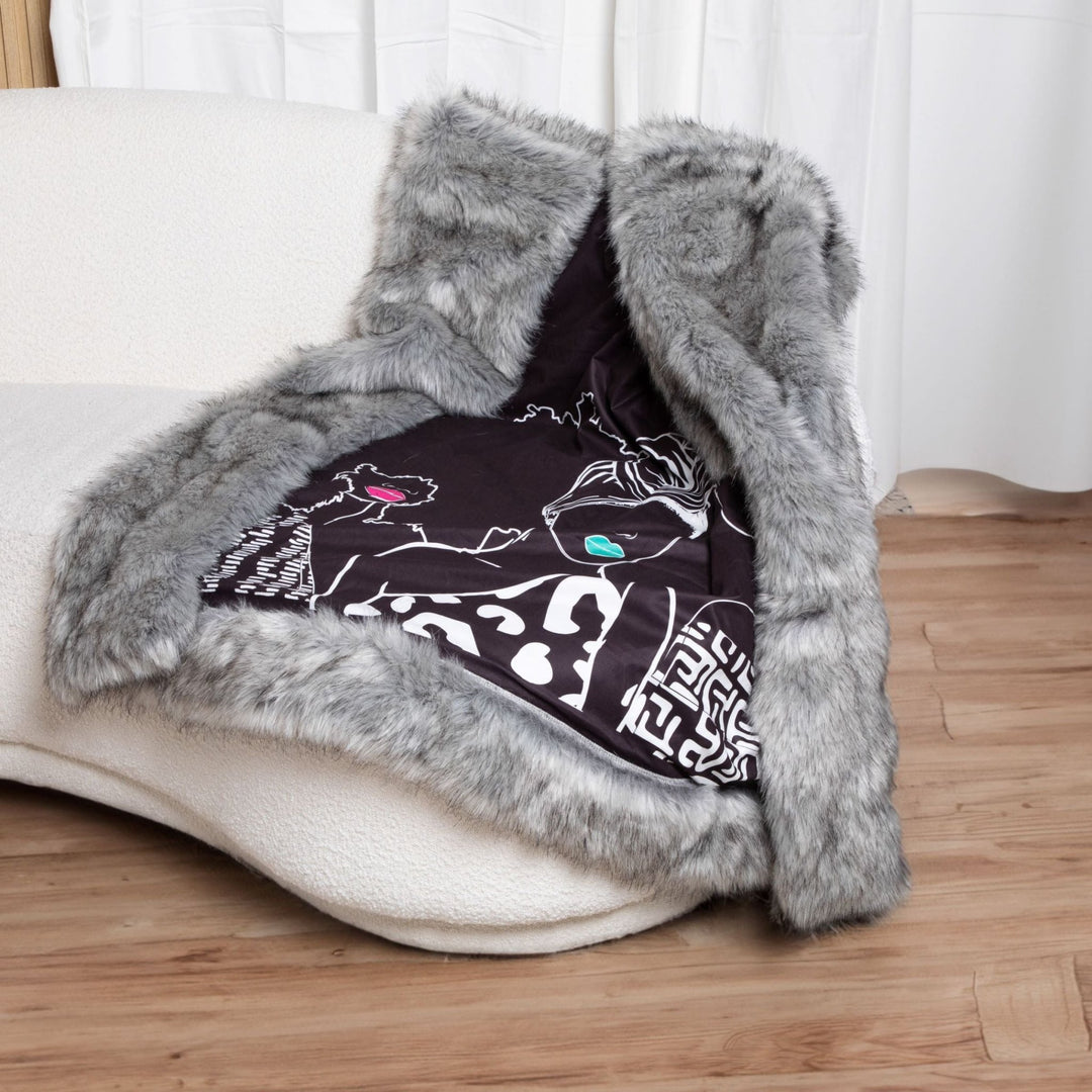 Mahogany Black & Gray Faux For Fur Throw Blanket - Especially Yours