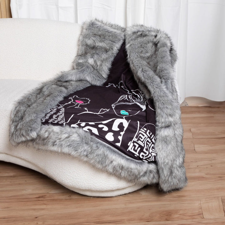 Mahogany Black & Gray Faux For Fur Throw Blanket - Especially Yours