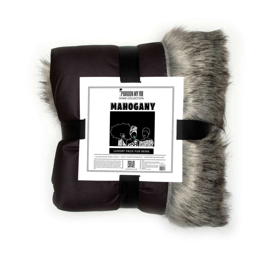 Mahogany Black & Gray Faux For Fur Throw Blanket - Especially Yours