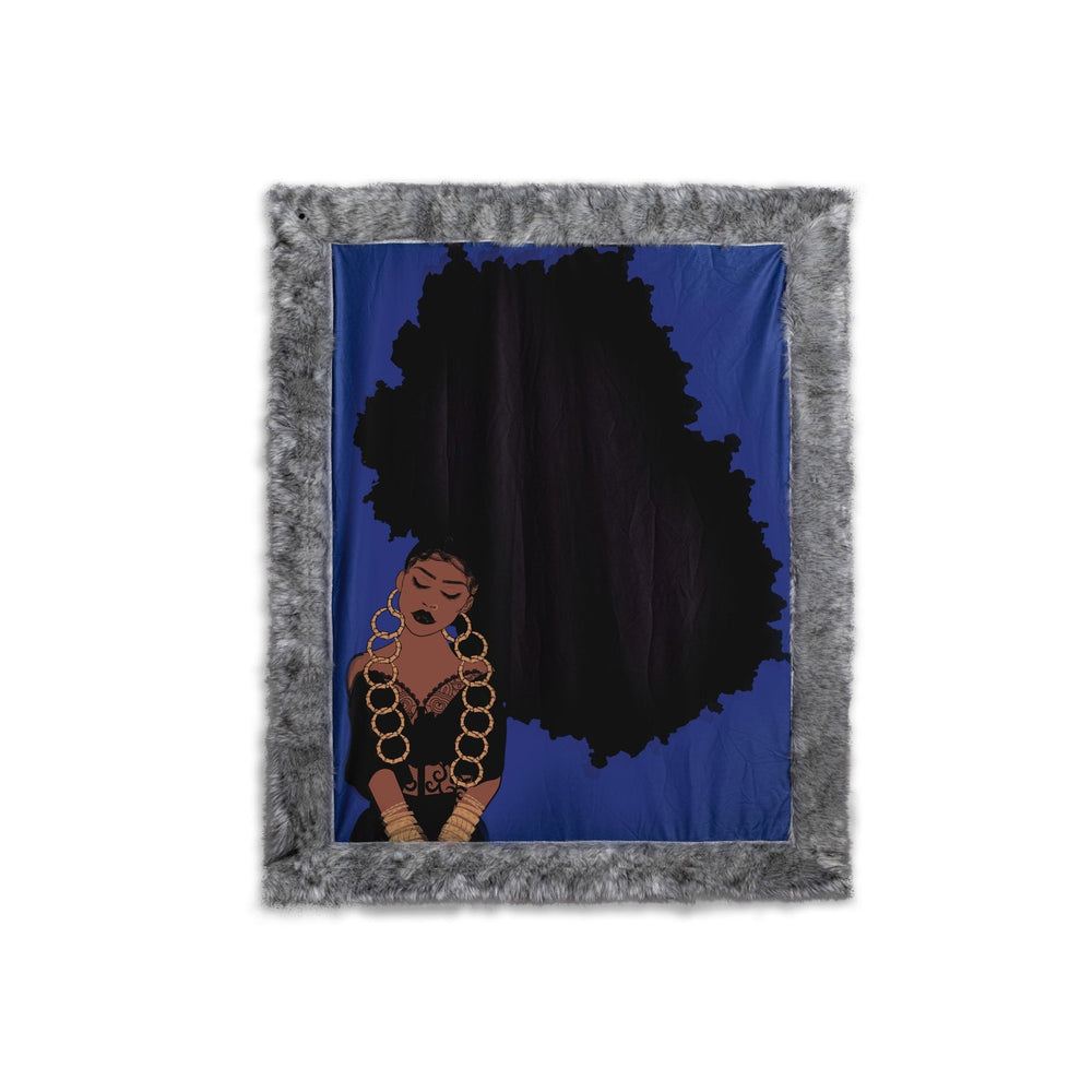 Onyx Blue & Gray Faux Fox Fur Throw Blanket - Especially Yours