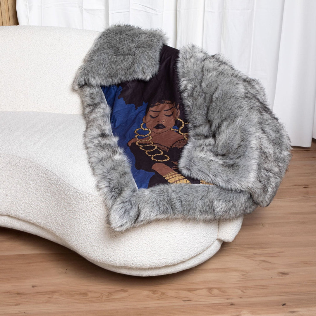Onyx Blue & Gray Faux Fox Fur Throw Blanket - Especially Yours