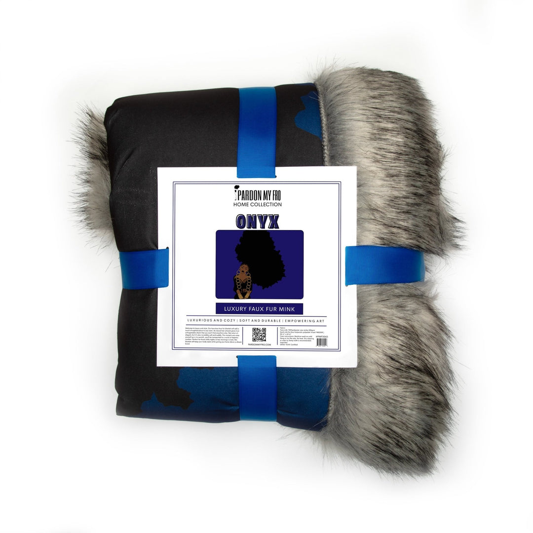 Onyx Blue & Gray Faux Fox Fur Throw Blanket - Especially Yours