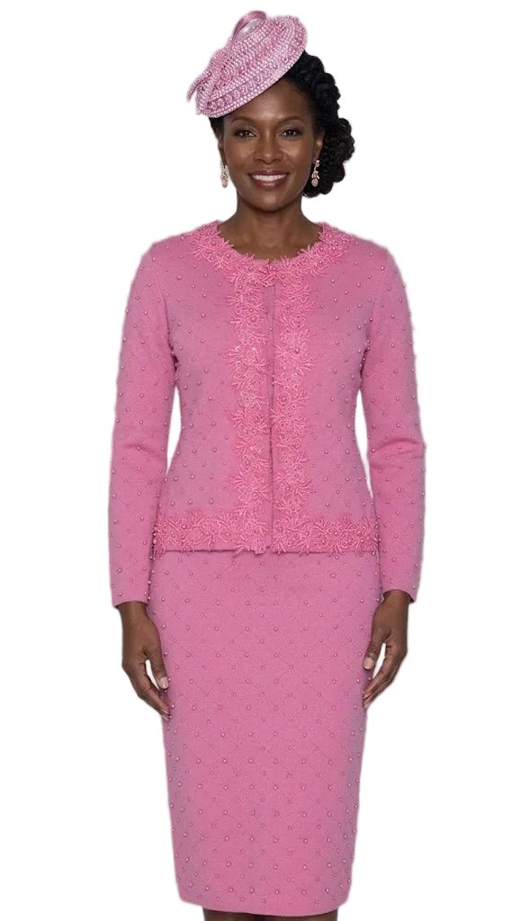 Embellished Knit Skirt Suit in Rose by Lily & Taylor - Especially Yours