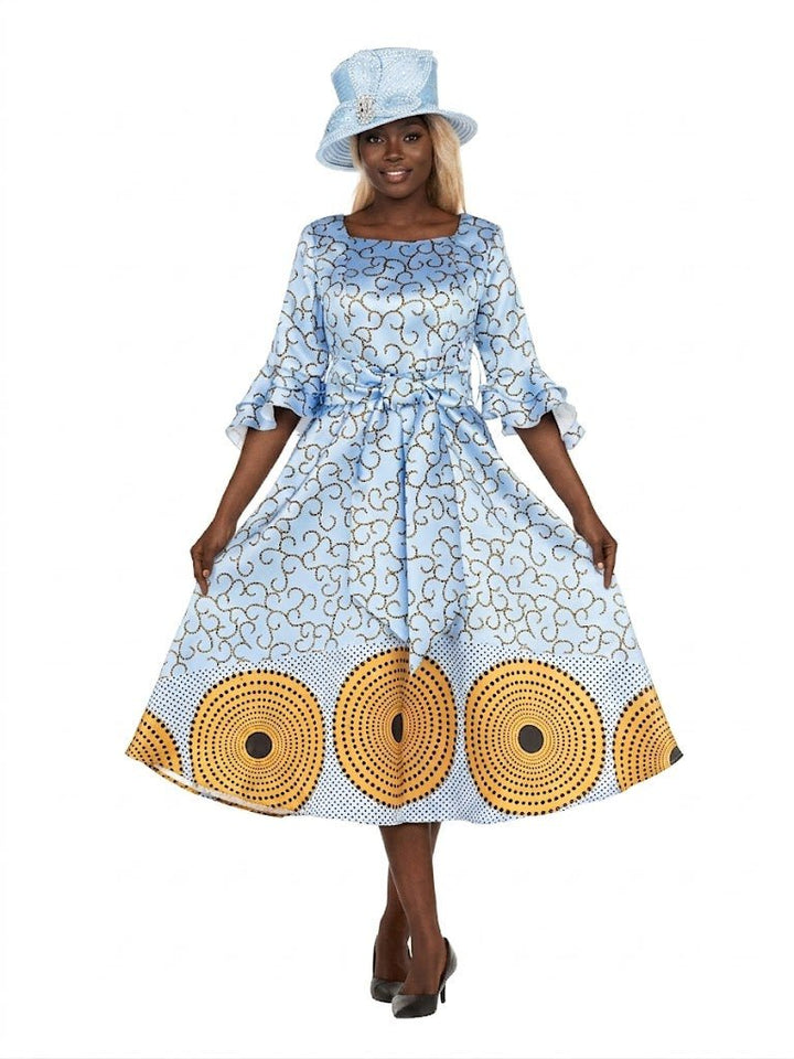 Silky Twill Fit&Flare Drs w/ Belt in African Print - Especially Yours