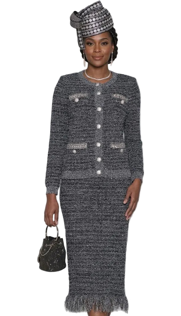 Sparkling Charcoal Tweed Skirt Suit by Lily & Taylor - Especially Yours