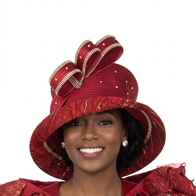 Wide Brim Hat with Rhinestone-trimmed Bow Detail